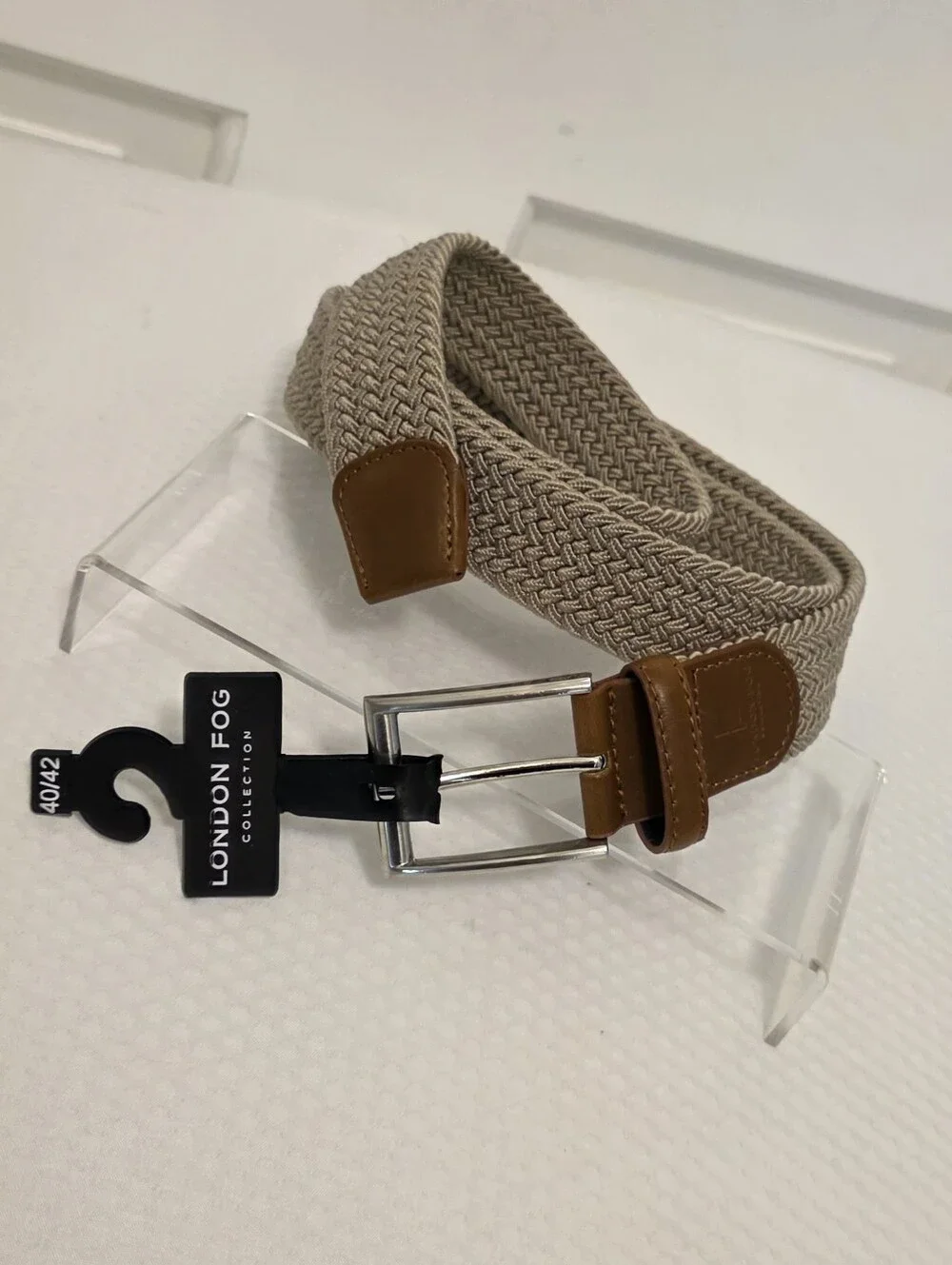 NWT London Fog Collection Men’s Beige Braided Stretch Belt Trim Ret. $28 Sz40/42